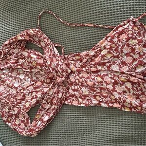 Billabong Red and White Floral Blouse